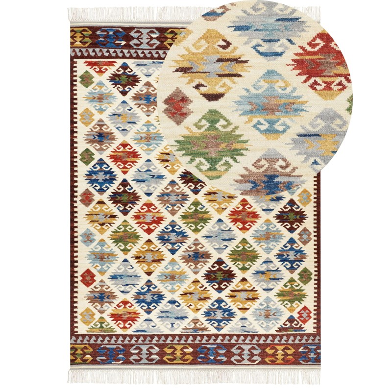 Dywan wełniany kilim 200 x 300 cm wielokolorowy AKNALICH Dywan wełniany kilim 200 x 300 cm wielokolorowy AKNALICH