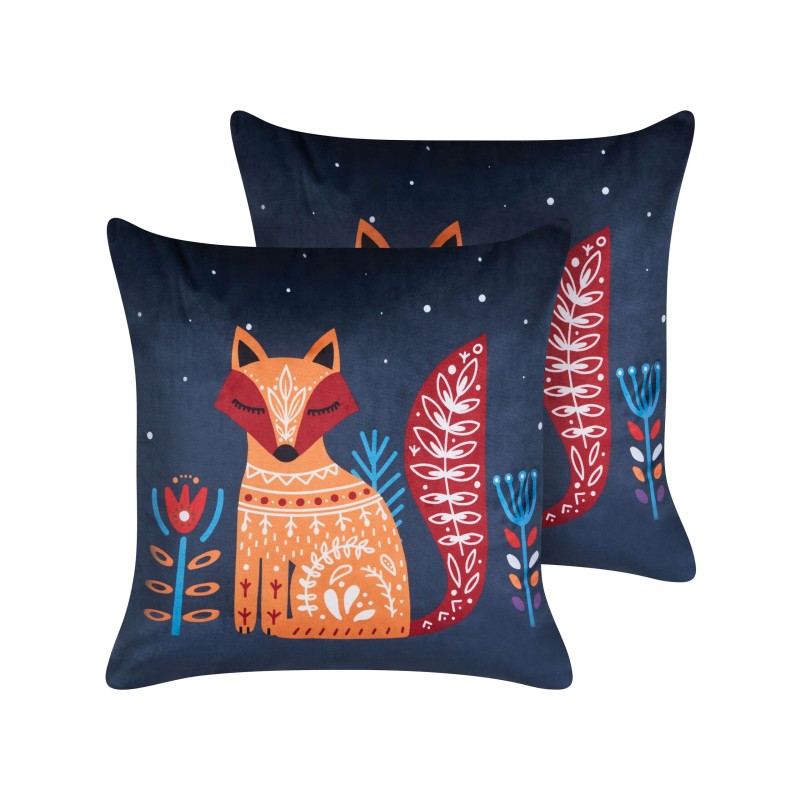 2 welurowe poduszki dekoracyjne dla dzieci w liski 45 x 45 cm ciemnoniebieskie FIRESPIKE 2 welurowe poduszki dekoracyjne dla dzieci w liski 45 x 45 cm ciemnoniebieskie FIRESPIKE