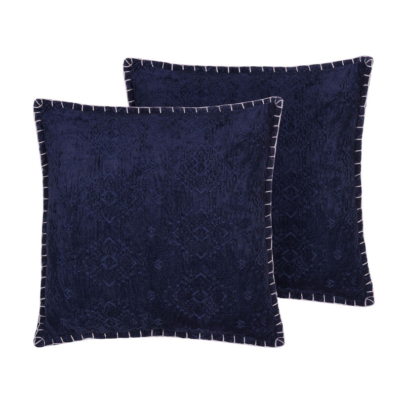 Zestaw 2 poduszek dekoracyjnych MELUR 45 x 45 cm Ciemnoniebieski Ikat Zestaw 2 poduszek dekoracyjnych MELUR 45 x 45 cm Ciemnoniebieski Ikat