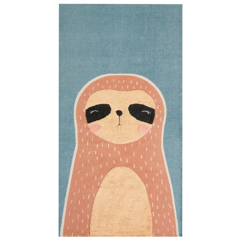 Dywan dziecięcy bawełniany motyw leniwca 80 x 150 cm niebiesko-pomarańczowy ISAK Dywan dziecięcy bawełniany motyw leniwca 80 x 150 cm niebiesko-pomarańczowy ISAK