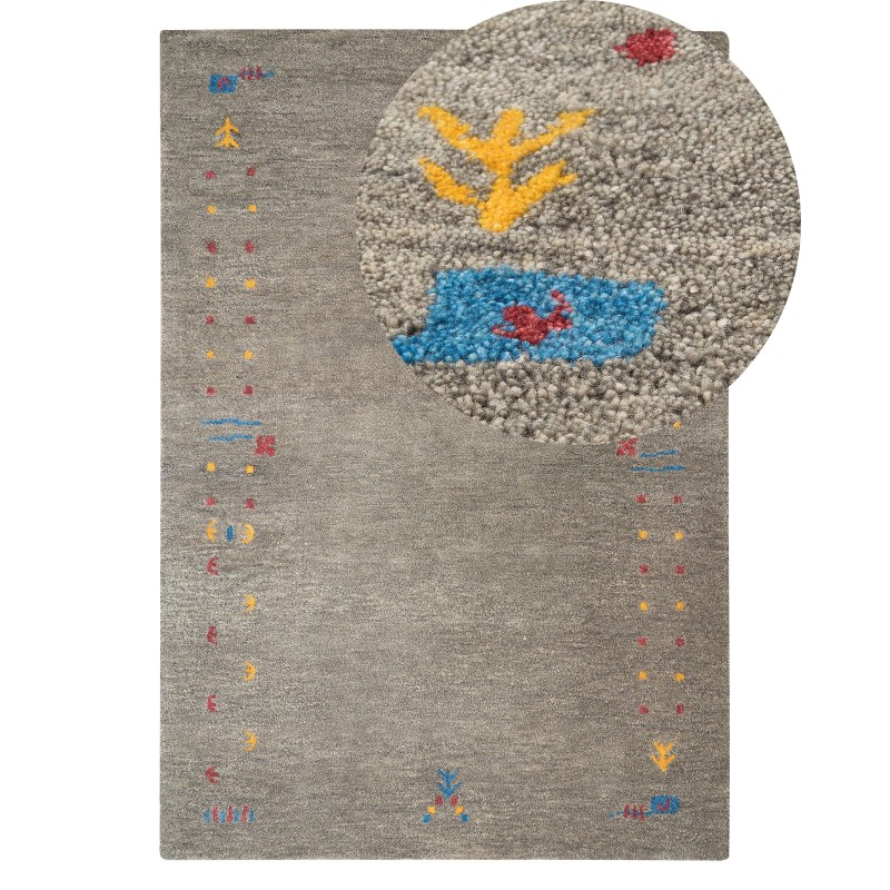 Dywan wełniany gabbeh 140 x 200 cm szary SEYMEN Dywan wełniany gabbeh 140 x 200 cm szary SEYMEN