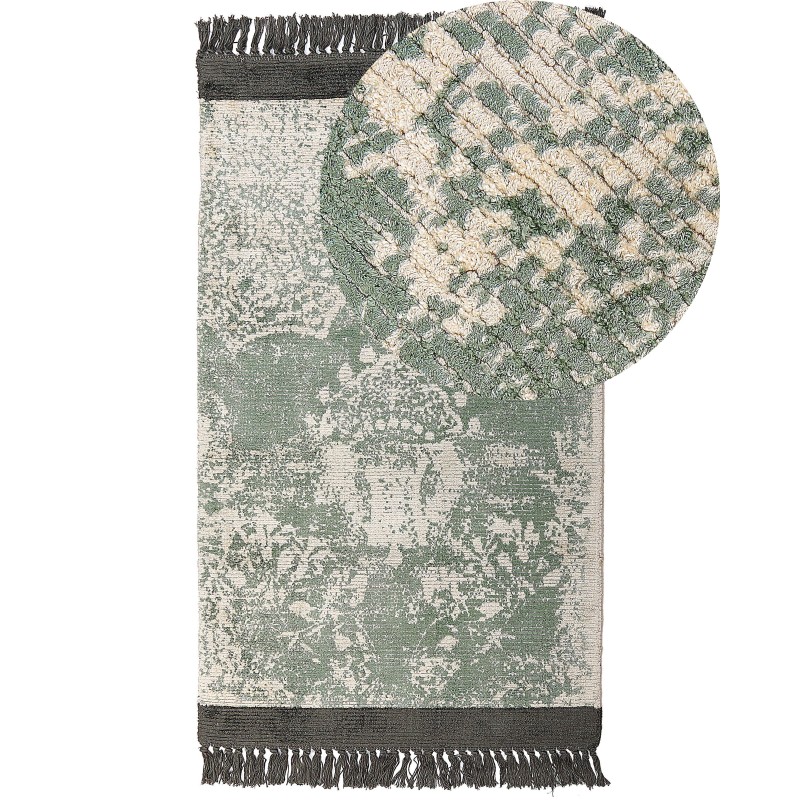 Dywan z wiskozy 80 x 150 cm zielony z beżowym AKARSU Dywan z wiskozy 80 x 150 cm zielony z beżowym AKARSU