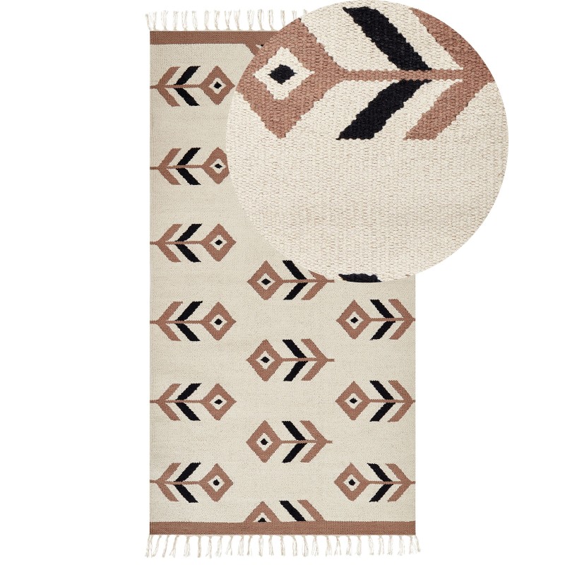 Dywan bawełniany kilim 80 x 150 cm beżowo-czarny NIAVAN Dywan bawełniany kilim 80 x 150 cm beżowo-czarny NIAVAN