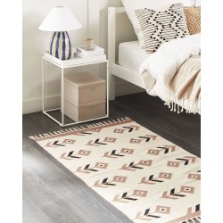 Dywan bawełniany kilim 80 x 150 cm beżowo-czarny NIAVAN Dywan bawełniany kilim 80 x 150 cm beżowo-czarny NIAVAN