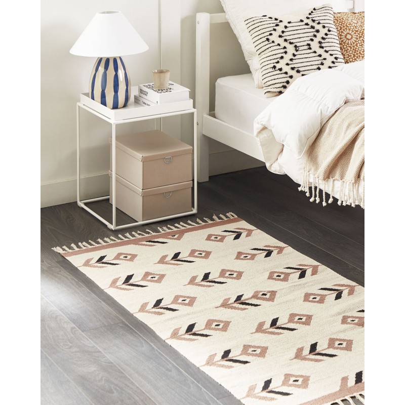 Dywan bawełniany kilim 80 x 150 cm beżowo-czarny NIAVAN Dywan bawełniany kilim 80 x 150 cm beżowo-czarny NIAVAN