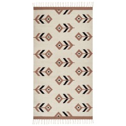 Dywan bawełniany kilim 80 x 150 cm beżowo-czarny NIAVAN Dywan bawełniany kilim 80 x 150 cm beżowo-czarny NIAVAN