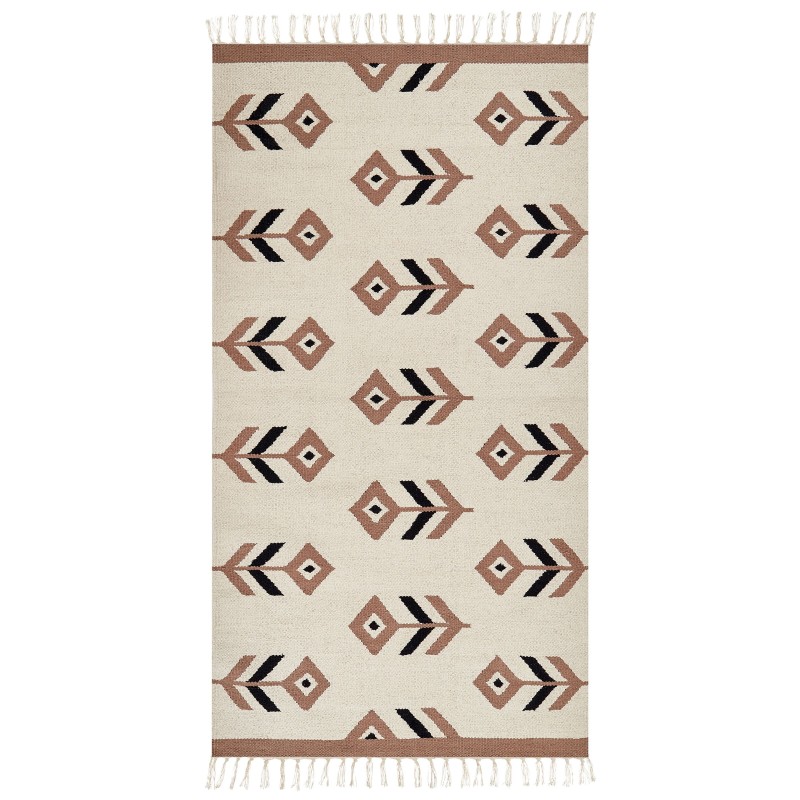 Dywan bawełniany kilim 80 x 150 cm beżowo-czarny NIAVAN Dywan bawełniany kilim 80 x 150 cm beżowo-czarny NIAVAN