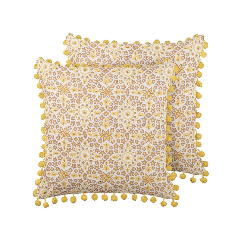 Zestaw 2 poduszek dekoracyjnych LYCROIS Bawełna 45 x 45 cm Żółty Wzór kwiatowy Zestaw 2 poduszek dekoracyjnych LYCROIS Bawełna 45 x 45 cm Żółty Wzór kwiatowy