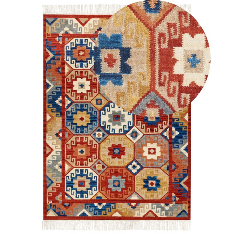 Dywan wełniany kilim 200 x 300 cm wielokolorowy LUSARAT Dywan wełniany kilim 200 x 300 cm wielokolorowy LUSARAT