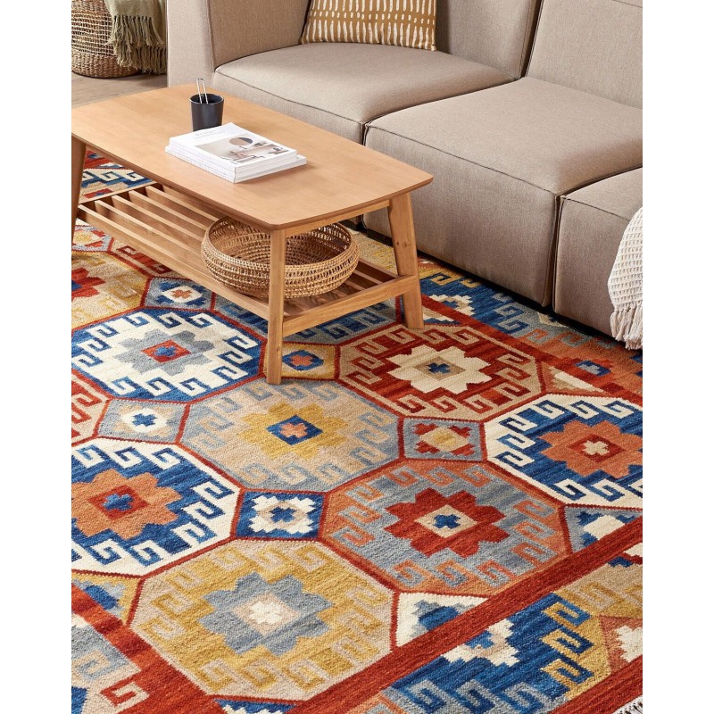 Dywan wełniany kilim 200 x 300 cm wielokolorowy LUSARAT Dywan wełniany kilim 200 x 300 cm wielokolorowy LUSARAT