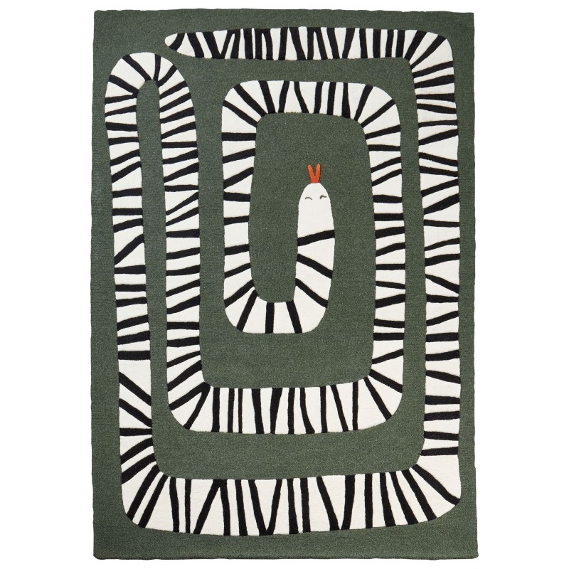 Dywan wełniany motyw węża 160 x 230 cm zielony OKAPI Dywan wełniany motyw węża 160 x 230 cm zielony OKAPI