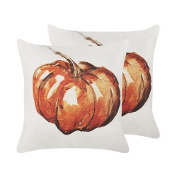 Zestaw 2 poduszek dekoracyjnych CURBITA Welur 45 x 45 cm Beżowy Wzór roślinny