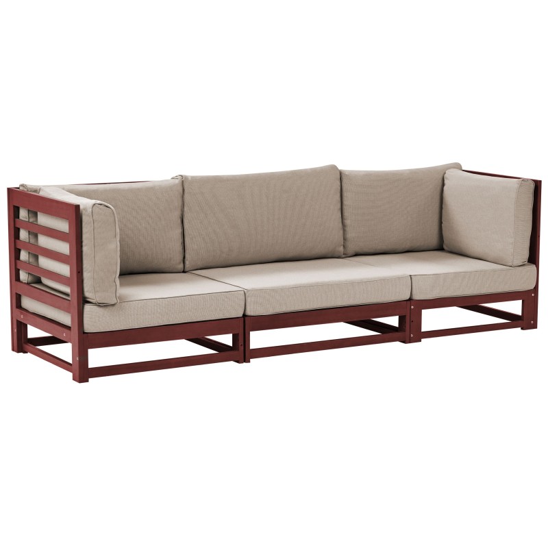 Sofa ogrodowa z certyfikowanego drewna 3-osobowa mahoniowy brąz TRANI Sofa ogrodowa z certyfikowanego drewna 3-osobowa mahoniowy brąz TRANI