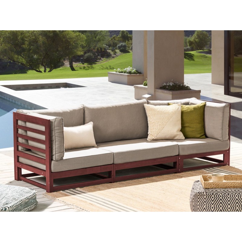 Sofa ogrodowa z certyfikowanego drewna 3-osobowa mahoniowy brąz TRANI Sofa ogrodowa z certyfikowanego drewna 3-osobowa mahoniowy brąz TRANI