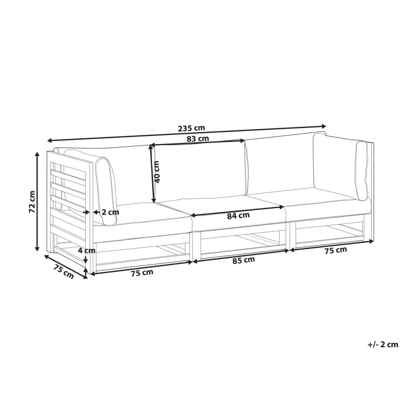 Sofa ogrodowa z certyfikowanego drewna 3-osobowa mahoniowy brąz TRANI Sofa ogrodowa z certyfikowanego drewna 3-osobowa mahoniowy brąz TRANI