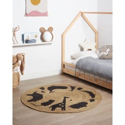 Dywan dziecięcy okrągły z juty motyw zwierząt ⌀ 120 cm beżowy EARTH Dywan dziecięcy okrągły z juty motyw zwierząt ⌀ 120 cm beżowy EARTH