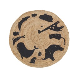 Dywan dziecięcy okrągły z juty motyw zwierząt ⌀ 120 cm beżowy EARTH Dywan dziecięcy okrągły z juty motyw zwierząt ⌀ 120 cm beżowy EARTH