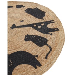 Dywan dziecięcy okrągły z juty motyw zwierząt ⌀ 120 cm beżowy EARTH Dywan dziecięcy okrągły z juty motyw zwierząt ⌀ 120 cm beżowy EARTH