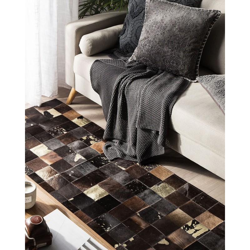 Dywan patchwork skórzany 140 x 200 cm brązowy BANDIRMA Dywan patchwork skórzany 140 x 200 cm brązowy BANDIRMA