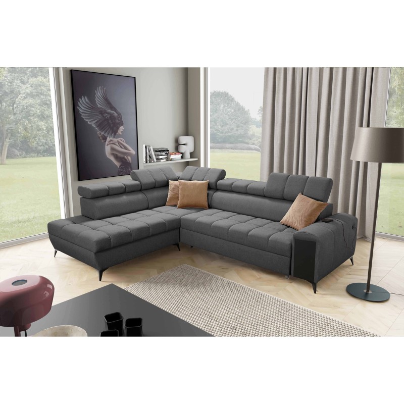 Venna VII corner sofa with sleeping function, USB port, and opening bar Plusz, Avra 17