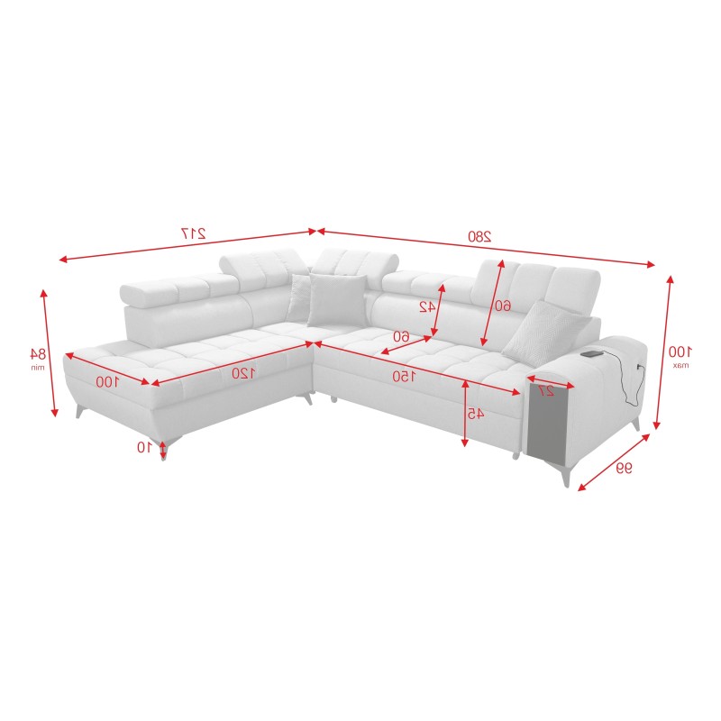Venna VII corner sofa with sleeping function, USB port, and opening bar Plusz, Avra 12 Venna VII corner sofa with sleeping function, USB port, and opening bar Plusz, Avra 12