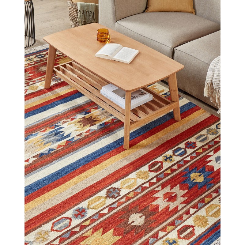 Dywan wełniany kilim 160 x 230 cm wielokolorowy JRARAT Dywan wełniany kilim 160 x 230 cm wielokolorowy JRARAT