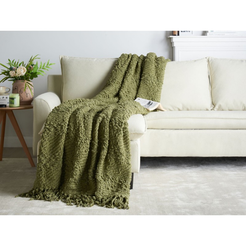 Koc VELLA Bawełna 200 x 220 cm Oliwkowy Koc VELLA Bawełna 200 x 220 cm Oliwkowy