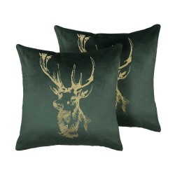 Zestaw 2 poduszek dekoracyjnych BLITZEN Welur 45 x 45 cm Ciemnozielony Wzór świąteczny