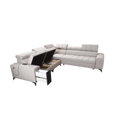 Sofá esquinero Venna III con función de cama, puerto USB y bar con apertura - Terciopelo, Avra 16 Sofá esquinero Venna III con función de cama, puerto USB y bar con apertura - Terciopelo, Avra 16