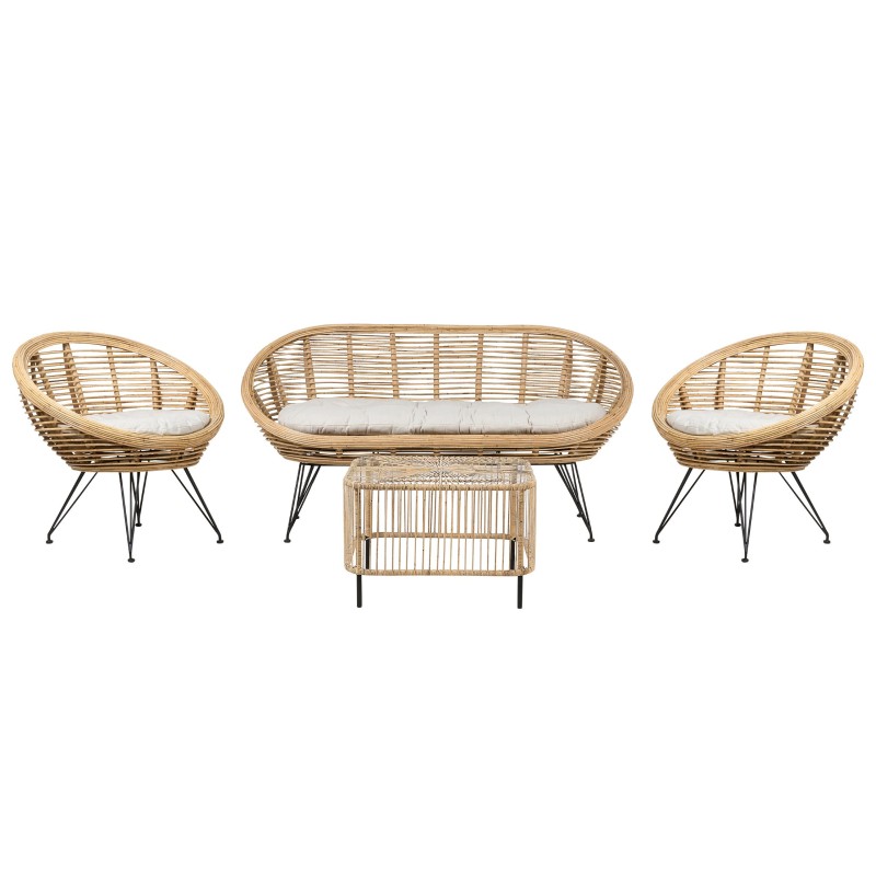 Zestaw ogrodowy ze stolikiem dla 4 osób MARATEA/CESENATICO Rattan Naturalny Zestaw ogrodowy ze stolikiem dla 4 osób MARATEA/CESENATICO Rattan Naturalny