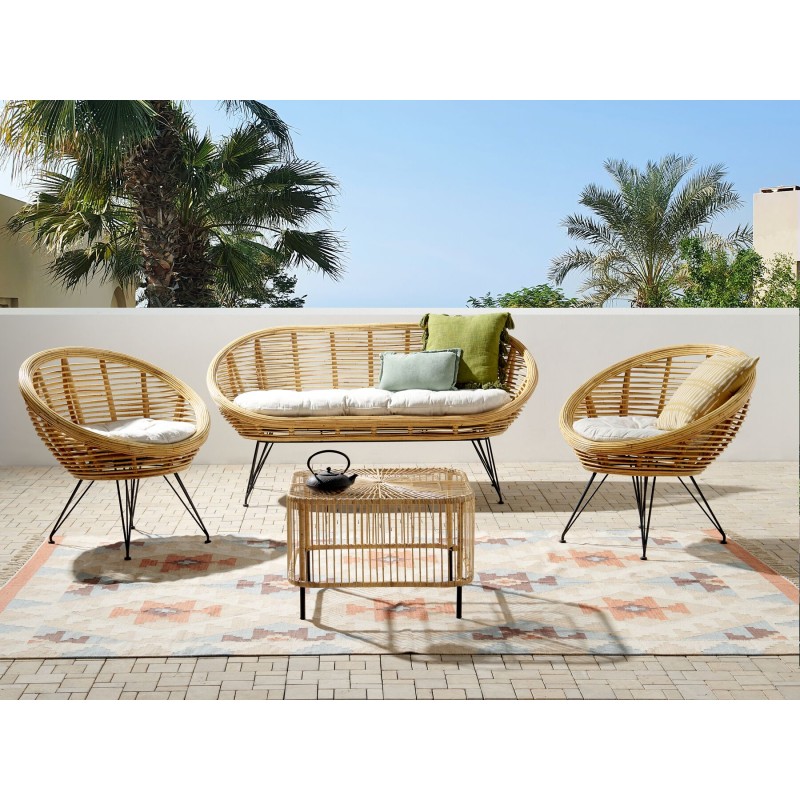 Zestaw ogrodowy ze stolikiem dla 4 osób MARATEA/CESENATICO Rattan Naturalny Zestaw ogrodowy ze stolikiem dla 4 osób MARATEA/CESENATICO Rattan Naturalny
