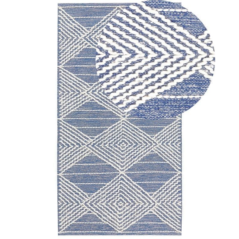 Dywan wełniany 80 x 150 cm beżowo-niebieski DATCA Dywan wełniany 80 x 150 cm beżowo-niebieski DATCA