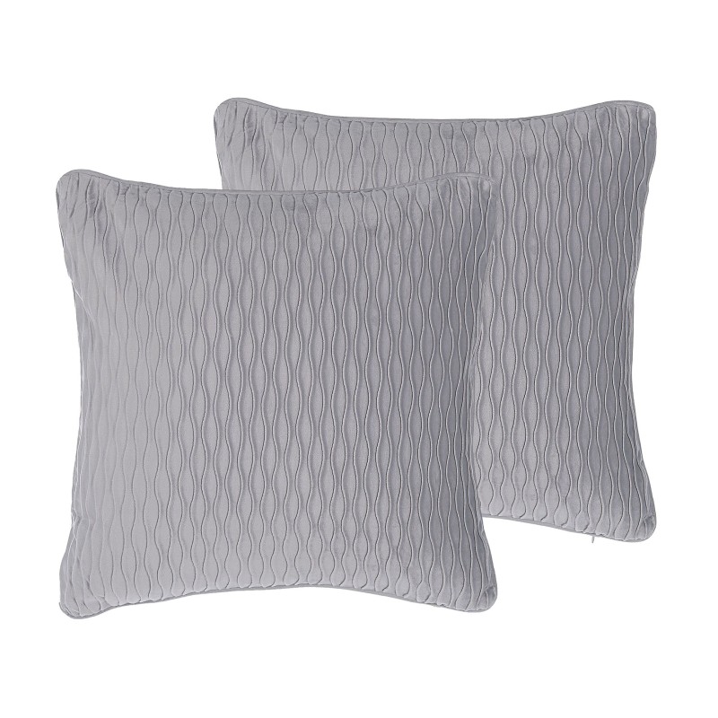Zestaw 2 poduszek dekoracyjnych MOTARI Welur 45 x 45 cm Szary Wzór geometryczny Zestaw 2 poduszek dekoracyjnych MOTARI Welur 45 x 45 cm Szary Wzór geometryczny