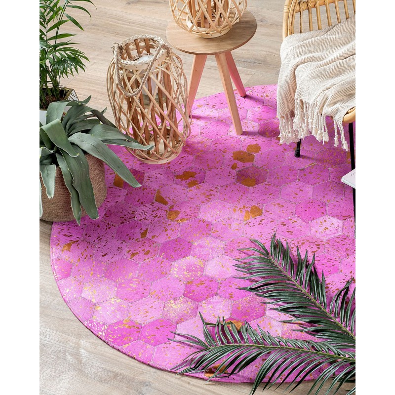 Dywan patchwork okrągły skórzany ⌀ 140 cm różowy ZEYTIN Dywan patchwork okrągły skórzany ⌀ 140 cm różowy ZEYTIN