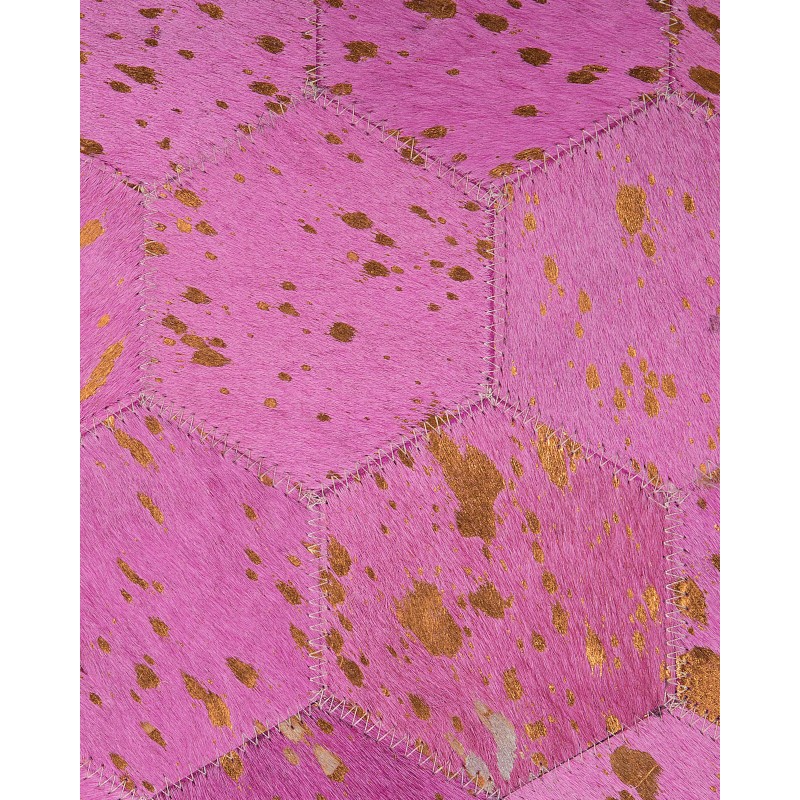 Dywan patchwork okrągły skórzany ⌀ 140 cm różowy ZEYTIN Dywan patchwork okrągły skórzany ⌀ 140 cm różowy ZEYTIN