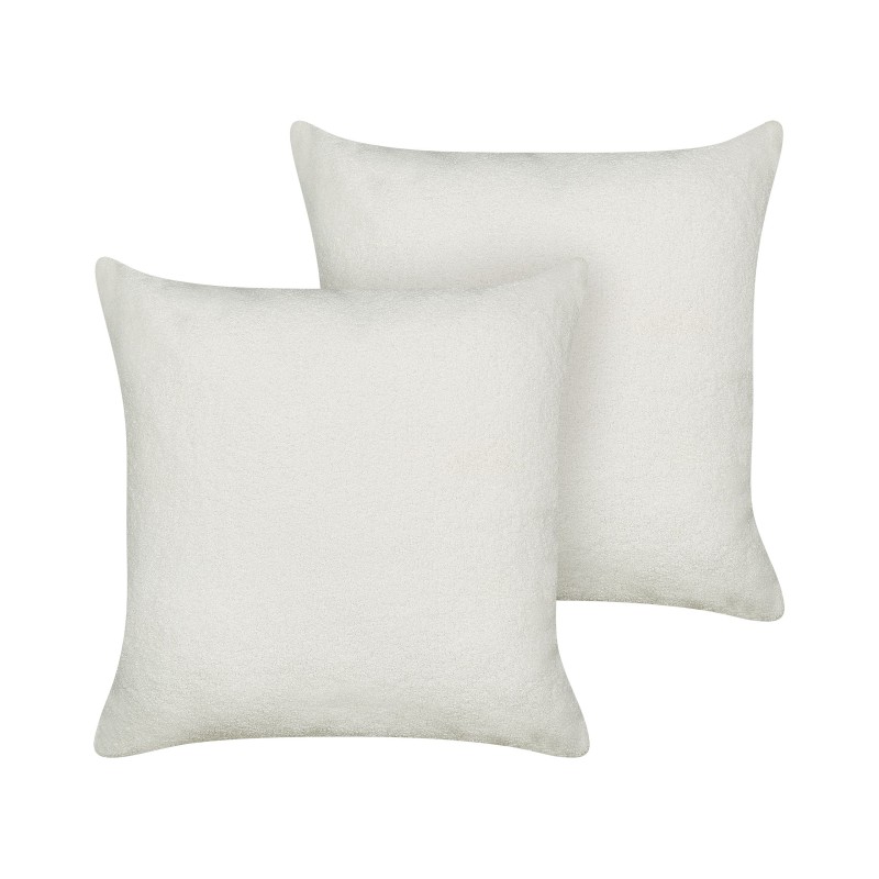 Zestaw 2 poduszek dekoracyjnych LEUZEA Boucle 60 x 60 cm Złamana biel Jednolity Zestaw 2 poduszek dekoracyjnych LEUZEA Boucle 60 x 60 cm Złamana biel Jednolity