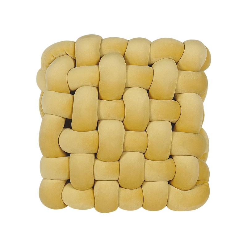 Welurowa poduszka dekoracyjna supeł 30 x 30 cm żółta SIRALI Welurowa poduszka dekoracyjna supeł 30 x 30 cm żółta SIRALI