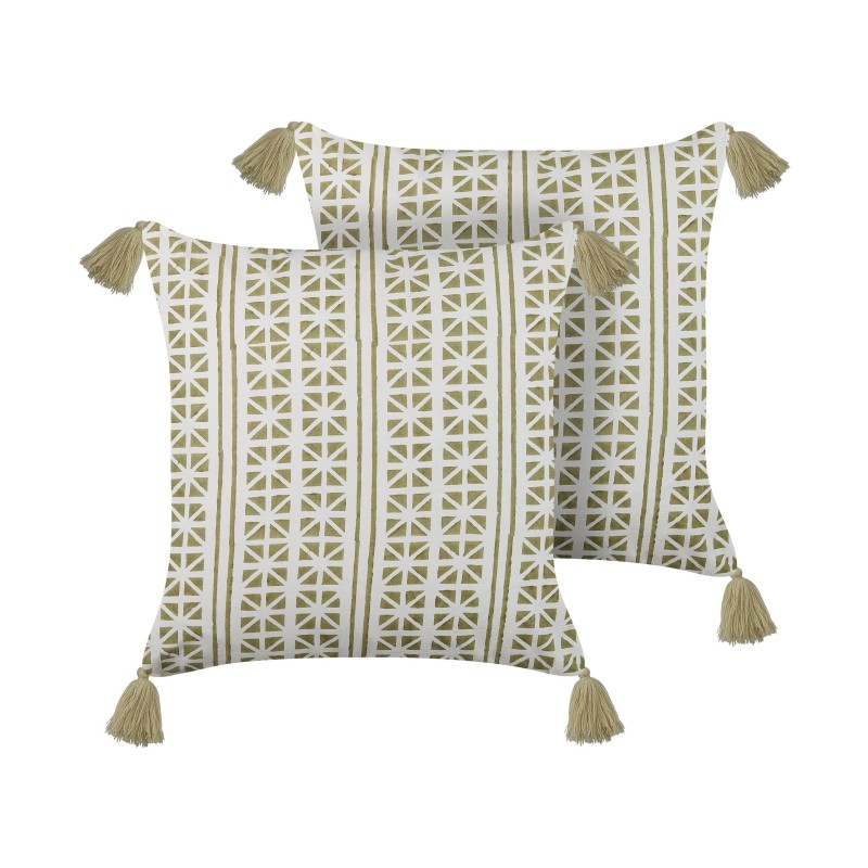 Zestaw 2 poduszek dekoracyjnych SYRINGA Bawełna 45 x 45 cm Zielony Wzór geometryczny Zestaw 2 poduszek dekoracyjnych SYRINGA Bawełna 45 x 45 cm Zielony Wzór geometryczny