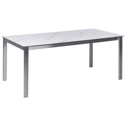 Stół ogrodowy COSOLETO 180 cm 90 cm Efekt marmuru Szkło Biały Stół ogrodowy COSOLETO 180 cm 90 cm Efekt marmuru Szkło Biały