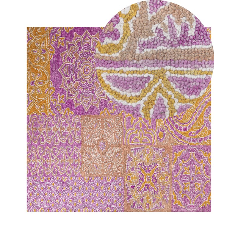 Dywan wełniany 200 x 200 cm wielokolorowy AVANOS Dywan wełniany 200 x 200 cm wielokolorowy AVANOS