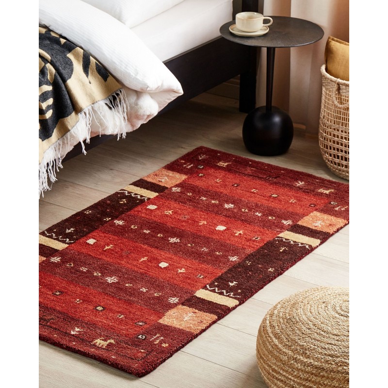 Dywan wełniany gabbeh 80 x 150 cm czerwony SINANLI Dywan wełniany gabbeh 80 x 150 cm czerwony SINANLI