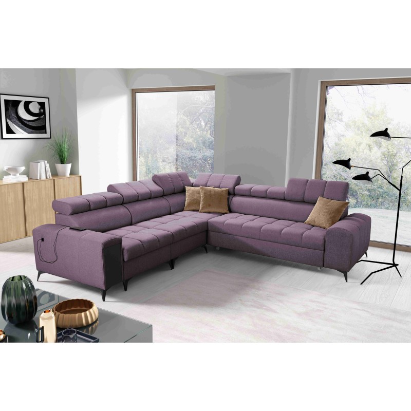 Venna III corner sofa with sleeping function, USB port, and opening bar - Plush, Avra 9