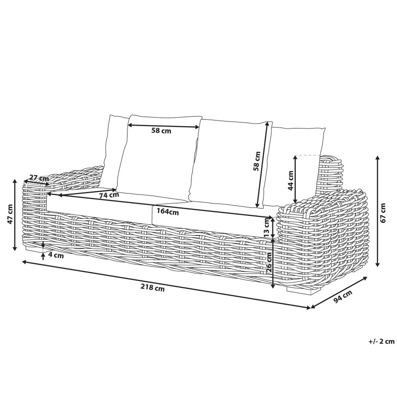 Sofa ogrodowa rattanowa naturalna FORLI Sofa ogrodowa rattanowa naturalna FORLI