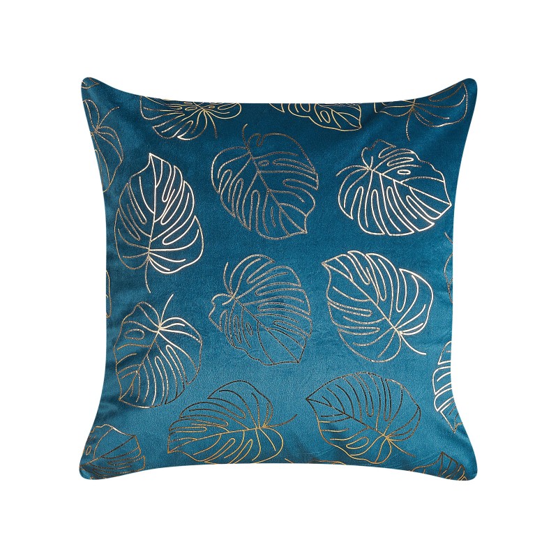 Zestaw 2 poduszek dekoracyjnych DELICIOSA Welur 45 x 45 cm Niebieski Wzór roślinny Zestaw 2 poduszek dekoracyjnych DELICIOSA Welur 45 x 45 cm Niebieski Wzór roślinny