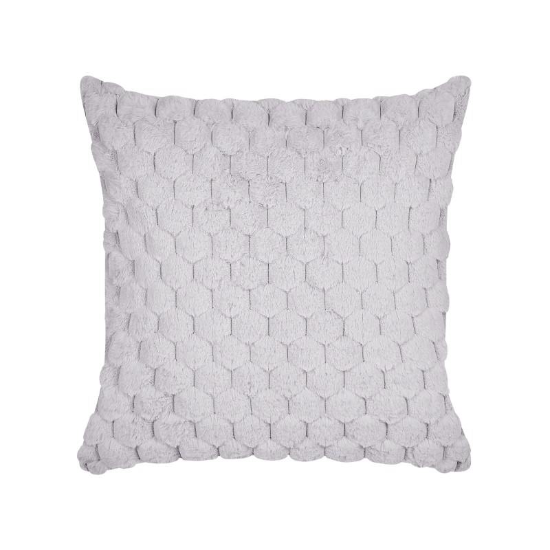 Zestaw 2 poduszek dekoracyjnych PURSLANE Sztuczne futro 43 x 43 cm Jasnoszary Wzór geometryczny Zestaw 2 poduszek dekoracyjnych PURSLANE Sztuczne futro 43 x 43 cm Jasnoszary Wzór geometryczny