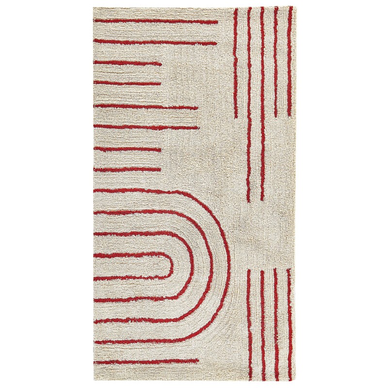 Dywan bawełniany 80 x 150 cm beżowo-czerwony TIRUPATI Dywan bawełniany 80 x 150 cm beżowo-czerwony TIRUPATI