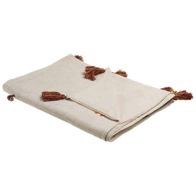 Koc KHANDWA Bawełna 130 x 180 cm Beżowy Koc KHANDWA Bawełna 130 x 180 cm Beżowy