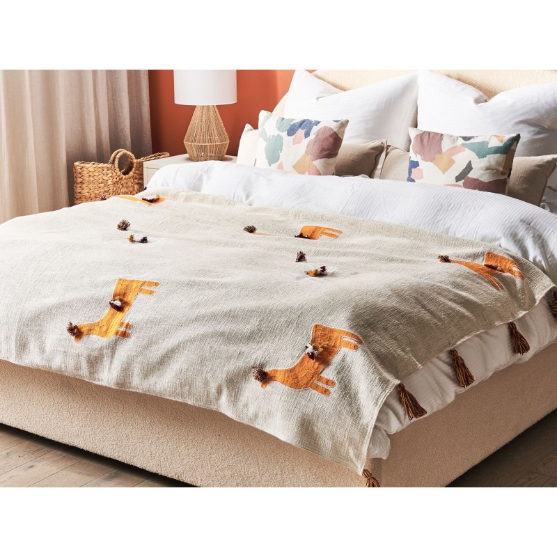 Koc KHANDWA Bawełna 130 x 180 cm Beżowy Koc KHANDWA Bawełna 130 x 180 cm Beżowy