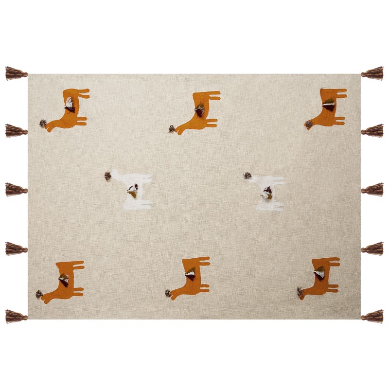 Koc KHANDWA Bawełna 130 x 180 cm Beżowy Koc KHANDWA Bawełna 130 x 180 cm Beżowy