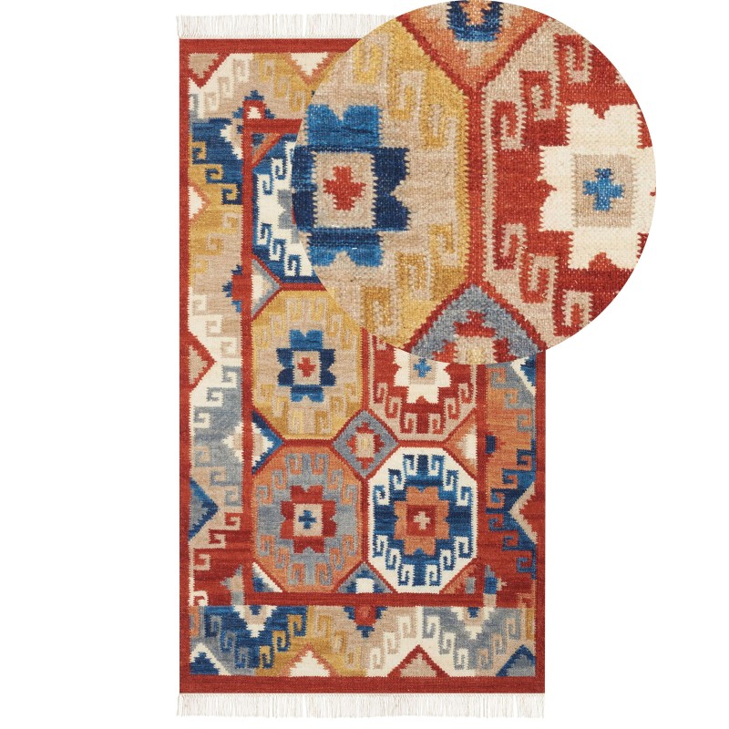 Dywan wełniany kilim 80 x 150 cm wielokolorowy LUSARAT Dywan wełniany kilim 80 x 150 cm wielokolorowy LUSARAT
